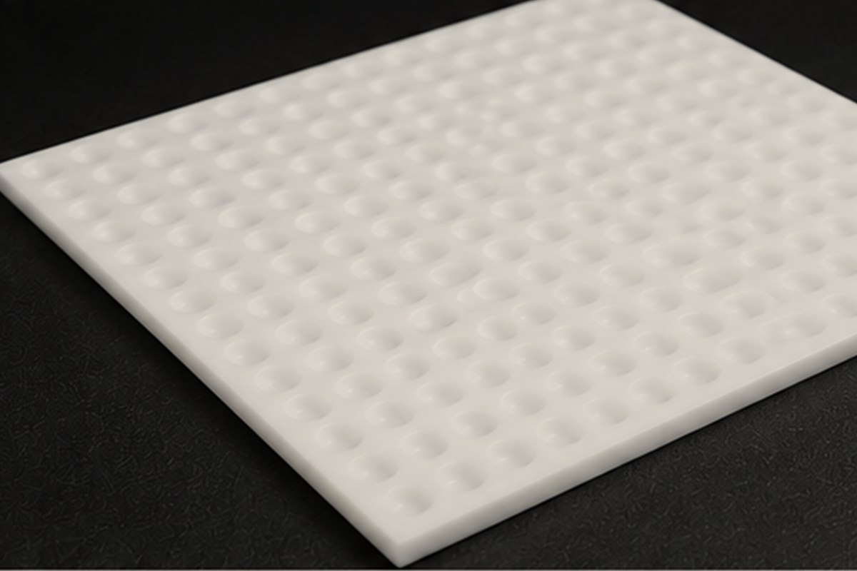 PTFE 딤플 쉬트 — 표면에 균일한 딤플이 가공된 백색 PTFE 시트
