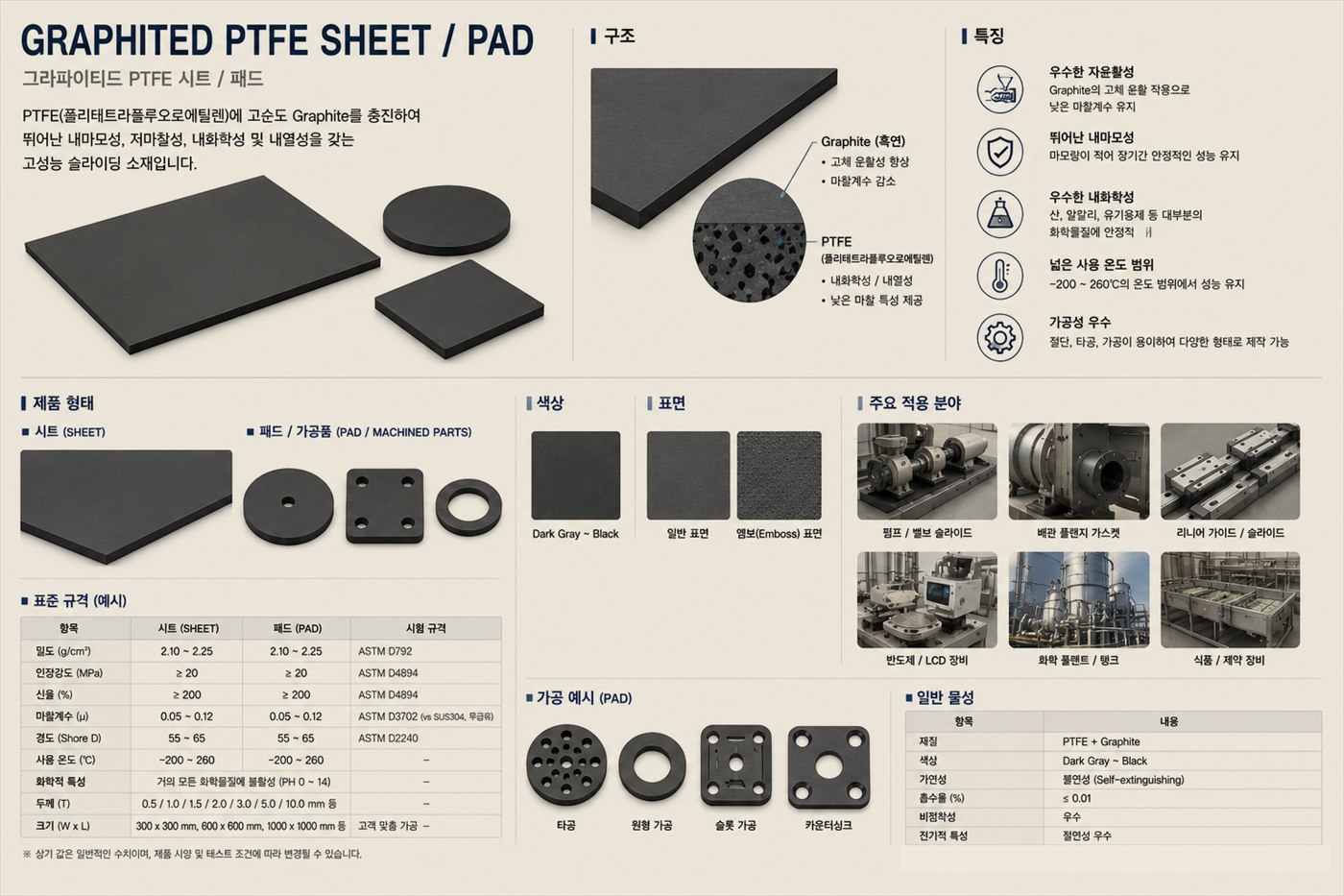 그라파이티드 PTFE 시트·패드 자료 시트