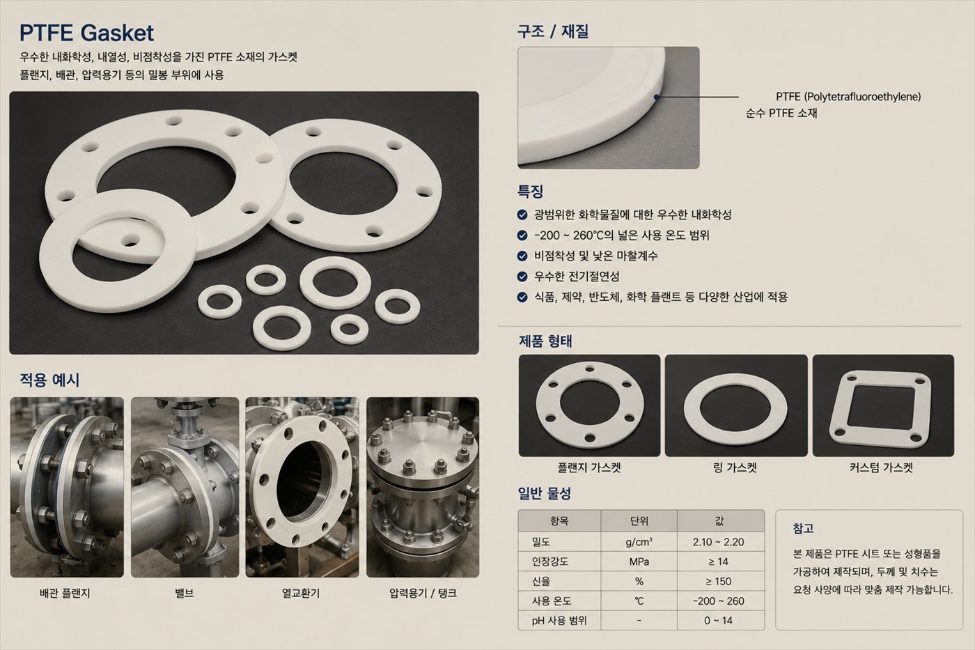 PTFE 개스킷 제품 자료 시트