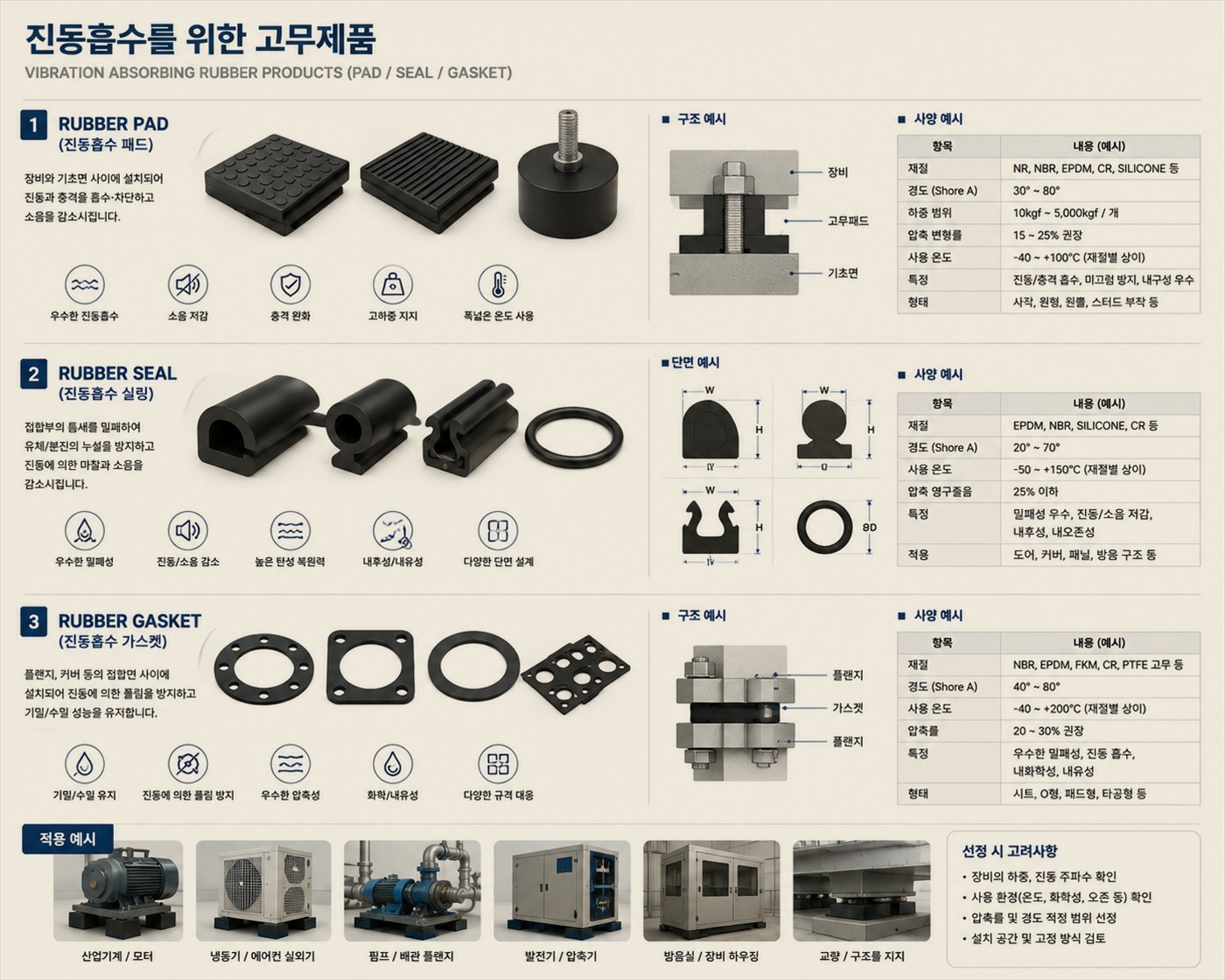 진동흡수 고무제품 자료 시트